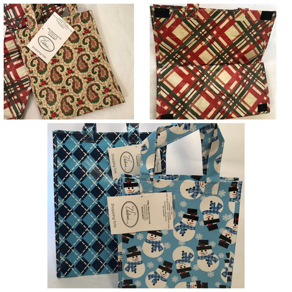 Gift Bags Valerie Parr Hill Shop Tote Roling Blue Snowman Christmas Plaid LOT 6